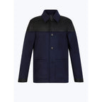 Fursac - Blouson Bi-Matière En Laine Et Cuir - Bleu