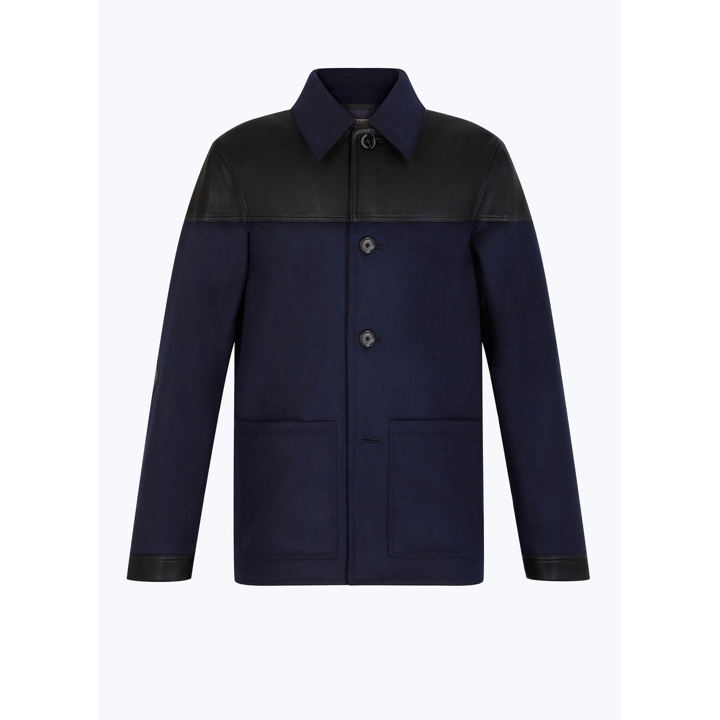 Fursac - Blouson Bi-Matière En Laine Et Cuir - Bleu