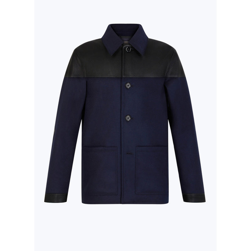 Chaqueta bimaterial de lana y piel - Azul