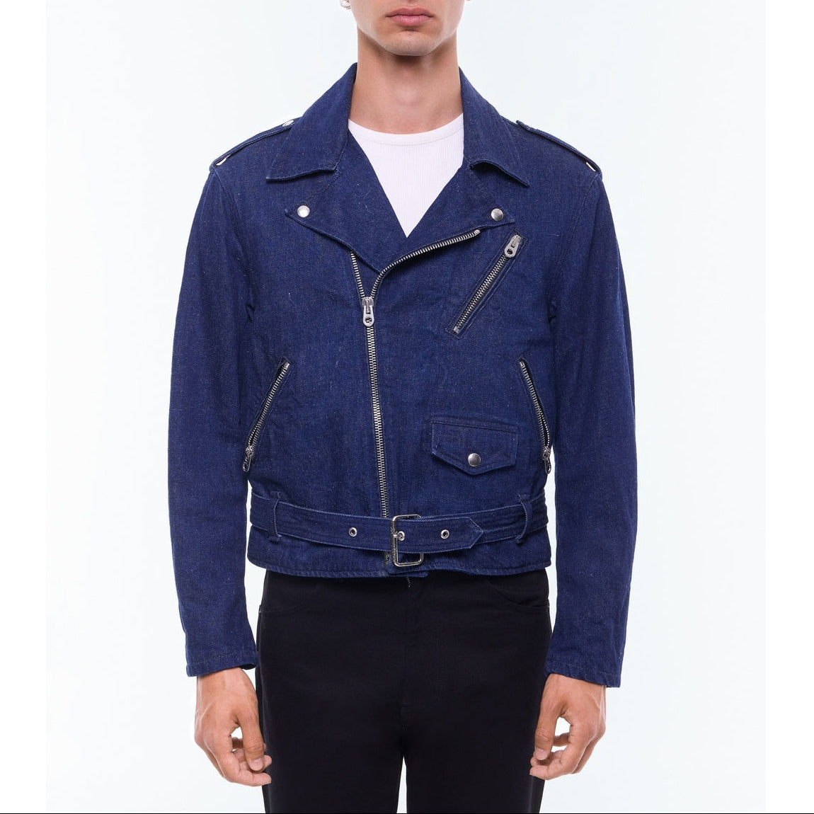 Cotton And Linen Denim Jacket - Denim Blue