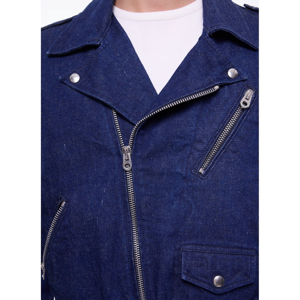 Cotton And Linen Denim Jacket - Denim Blue
