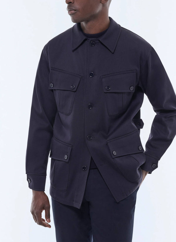 Twill Jacket with Slanted Flap Pockets - Navy