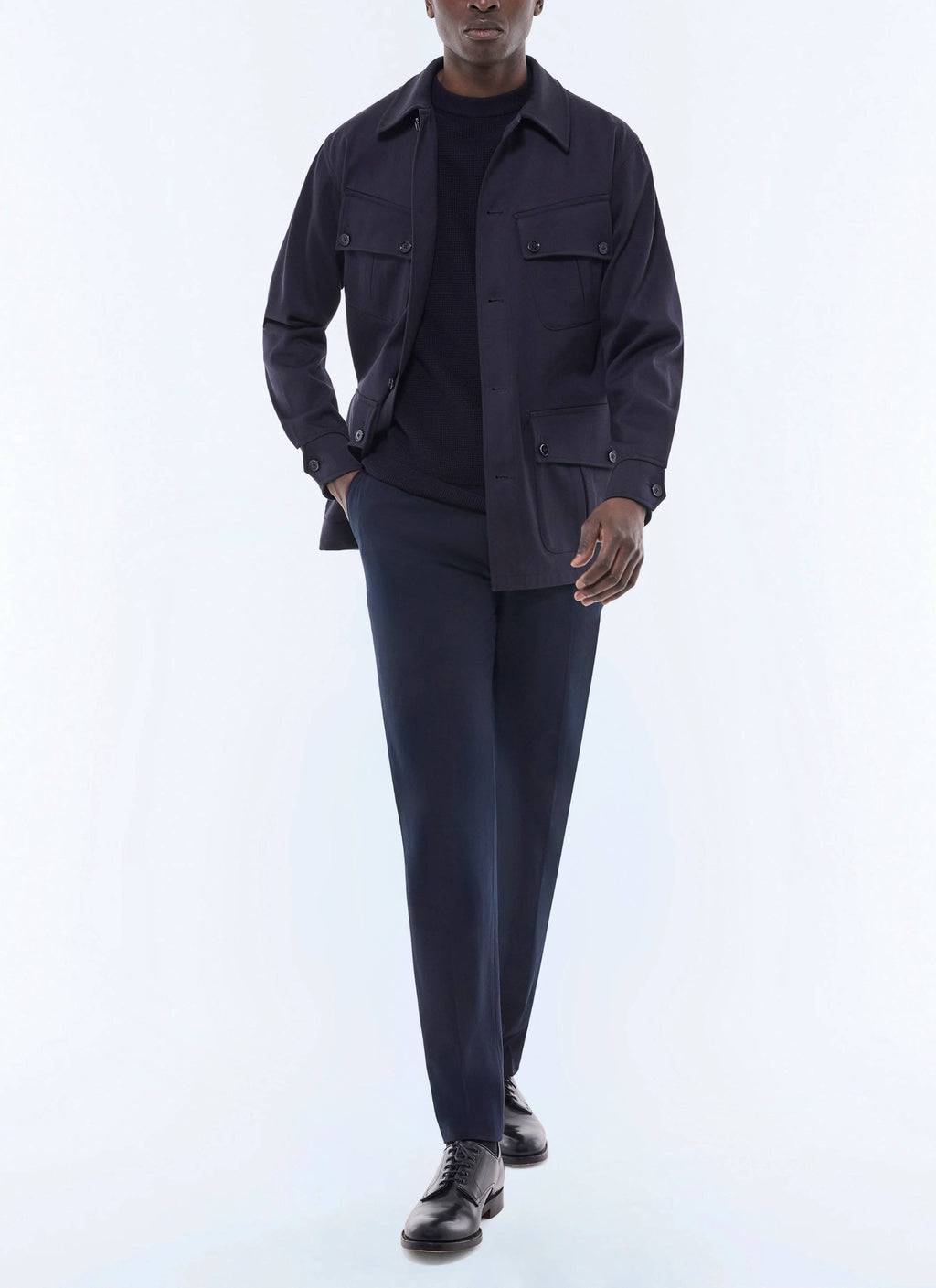 Veste En Twill Poches À Rabat En Biais - Marine