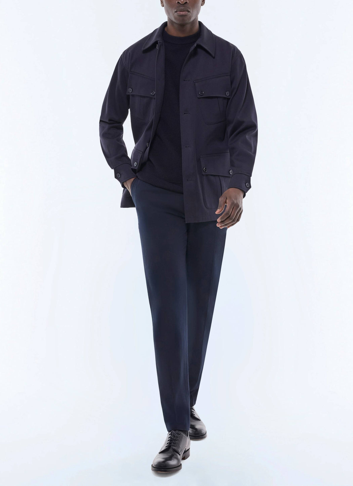 Veste En Twill Poches À Rabat En Biais - Marine