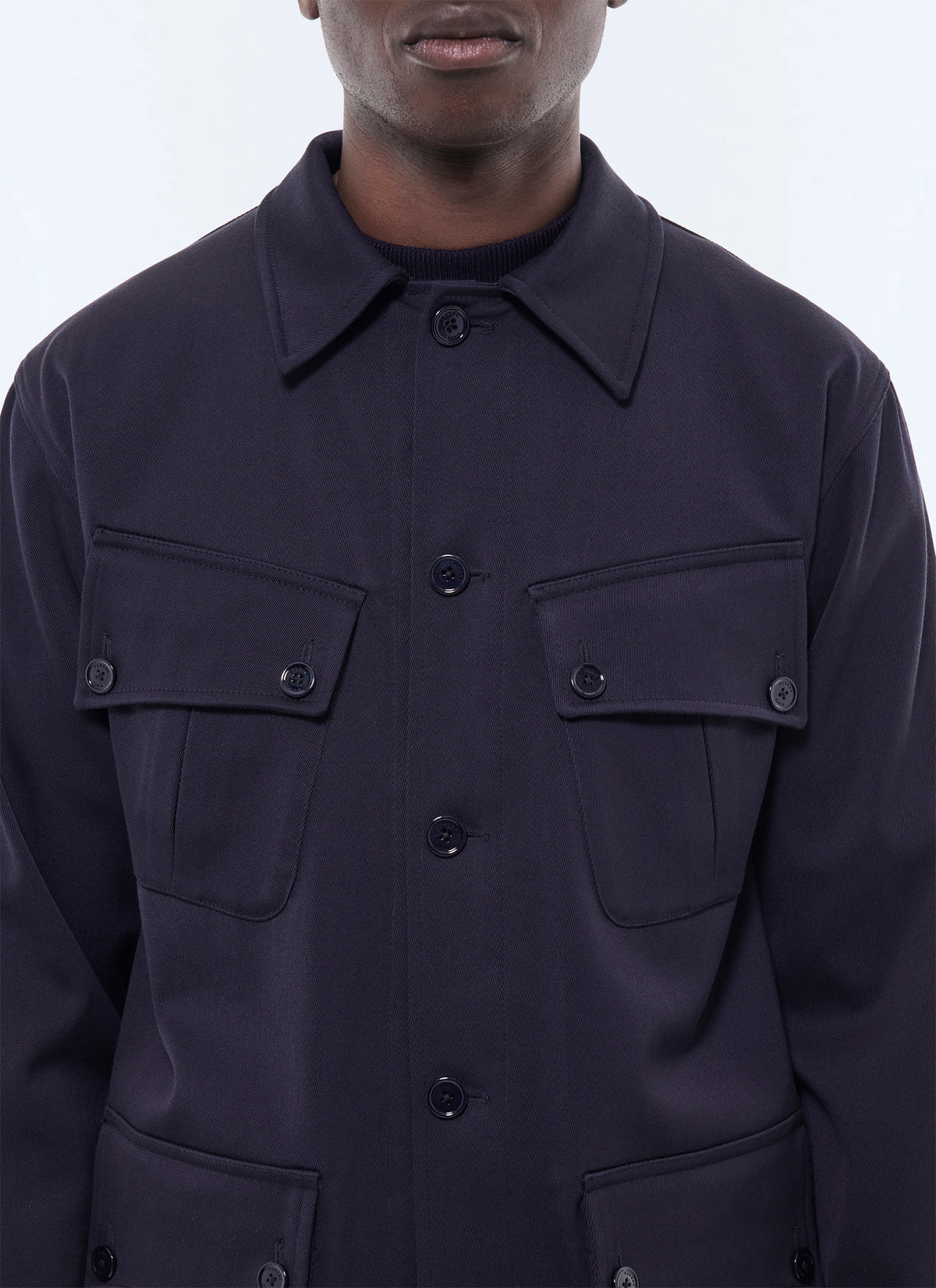 Veste En Twill Poches À Rabat En Biais - Marine