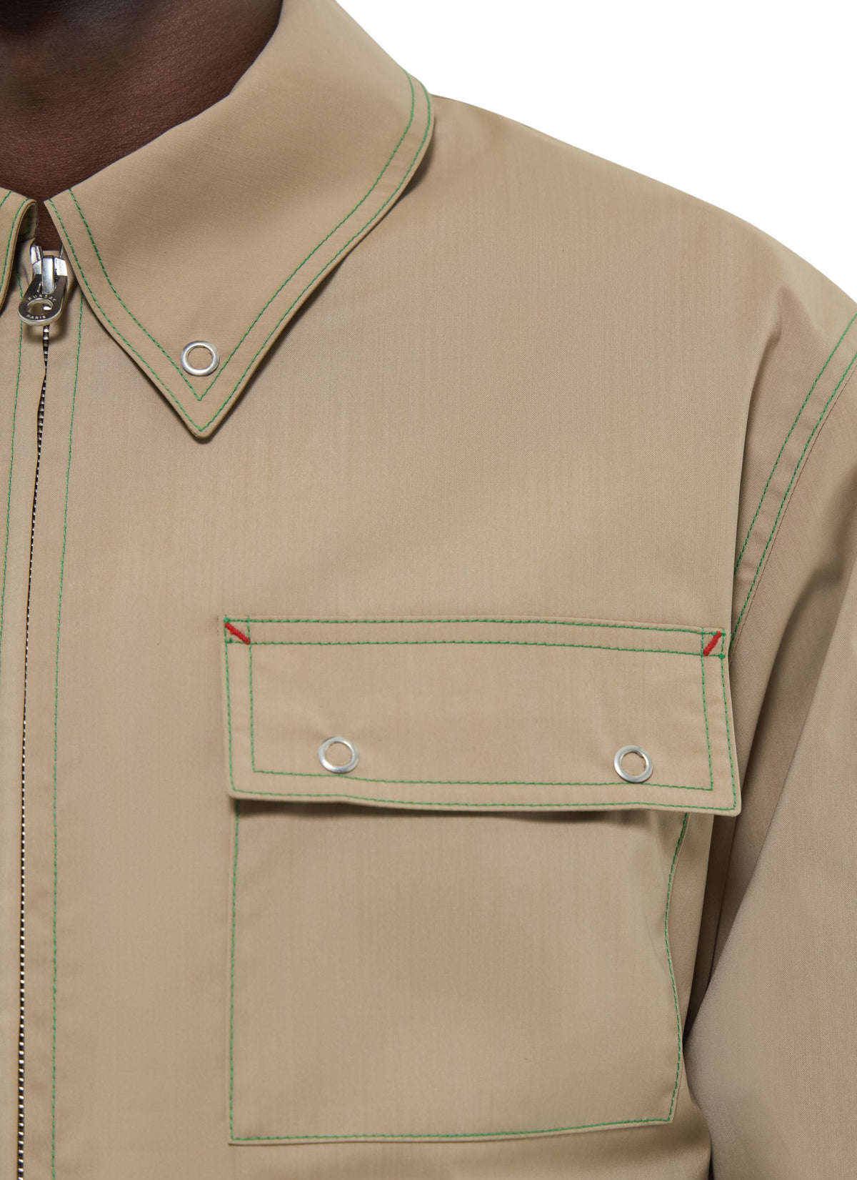Cazadora con Cremallera y Pespuntes - Beige