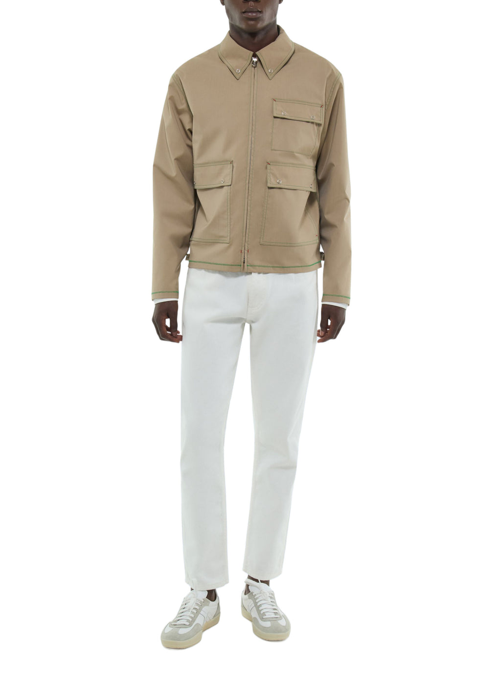 Cazadora con Cremallera y Pespuntes - Beige
