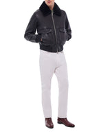 Blouson Bombardier En Cuir Col Mouton - Noir