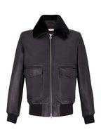 Blouson Bombardier En Cuir Col Mouton - Noir