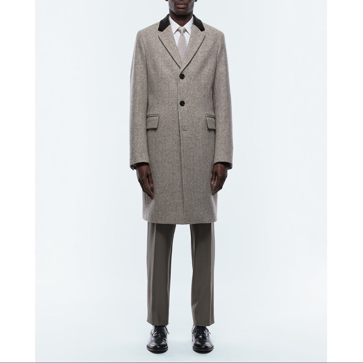 Herringbone Wool Cloth Coat - Taupe