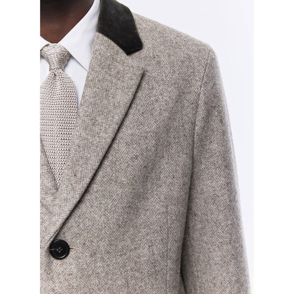 Herringbone Wool Cloth Coat - Taupe
