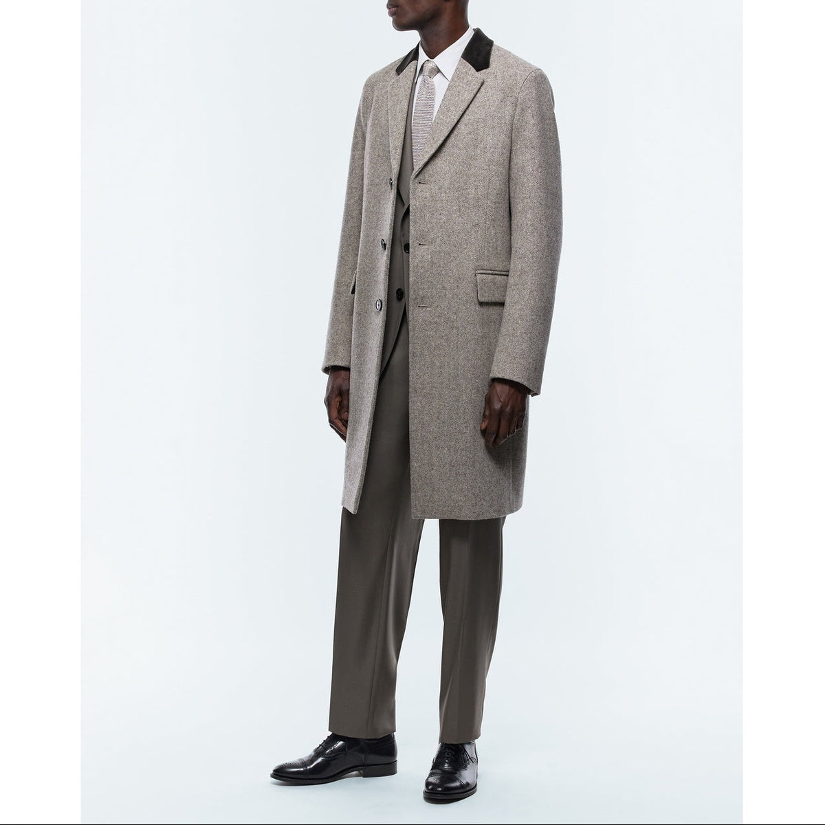 Herringbone Wool Cloth Coat - Taupe