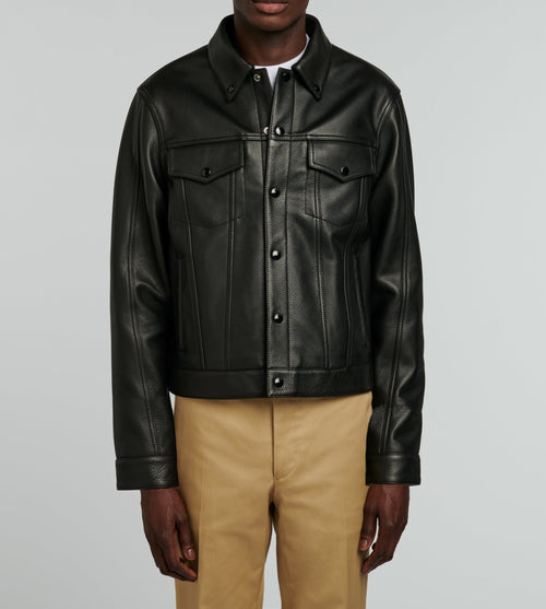 Fursac - Blouson En Cuir Grainé - Noir