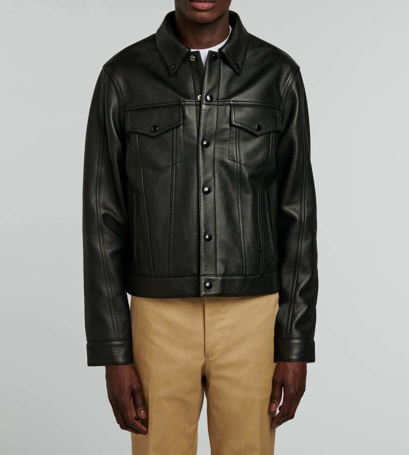 Fursac - Blouson En Cuir Grainé - Noir