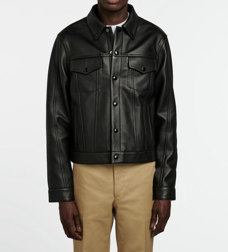 Fursac - Trucker Jacket Cowhide Grain Leather - Black