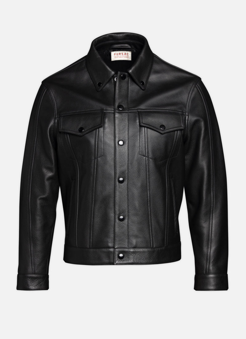 Fursac - Trucker Jacket Cowhide Grain Leather - Black