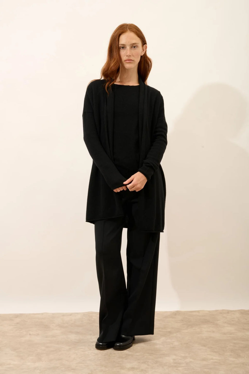 Gilet Long Ouvert Col Châle - Maddie - Noir
