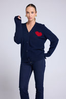Cardigan Cœur Madrilena - Bleu Marine Rouge