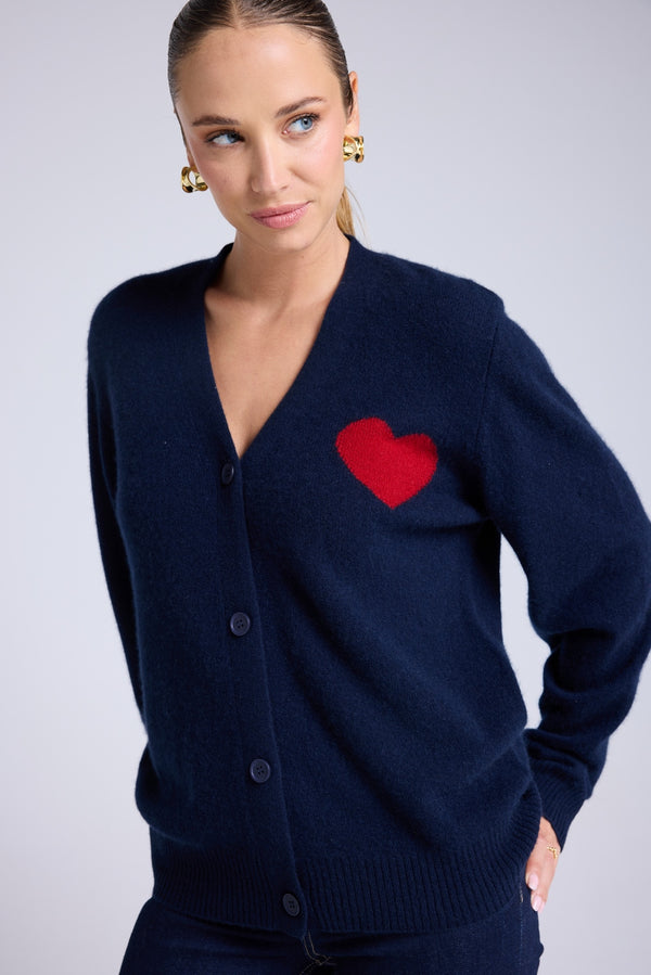 Cardigan Cœur Madrilena - Bleu Marine Rouge - Femme