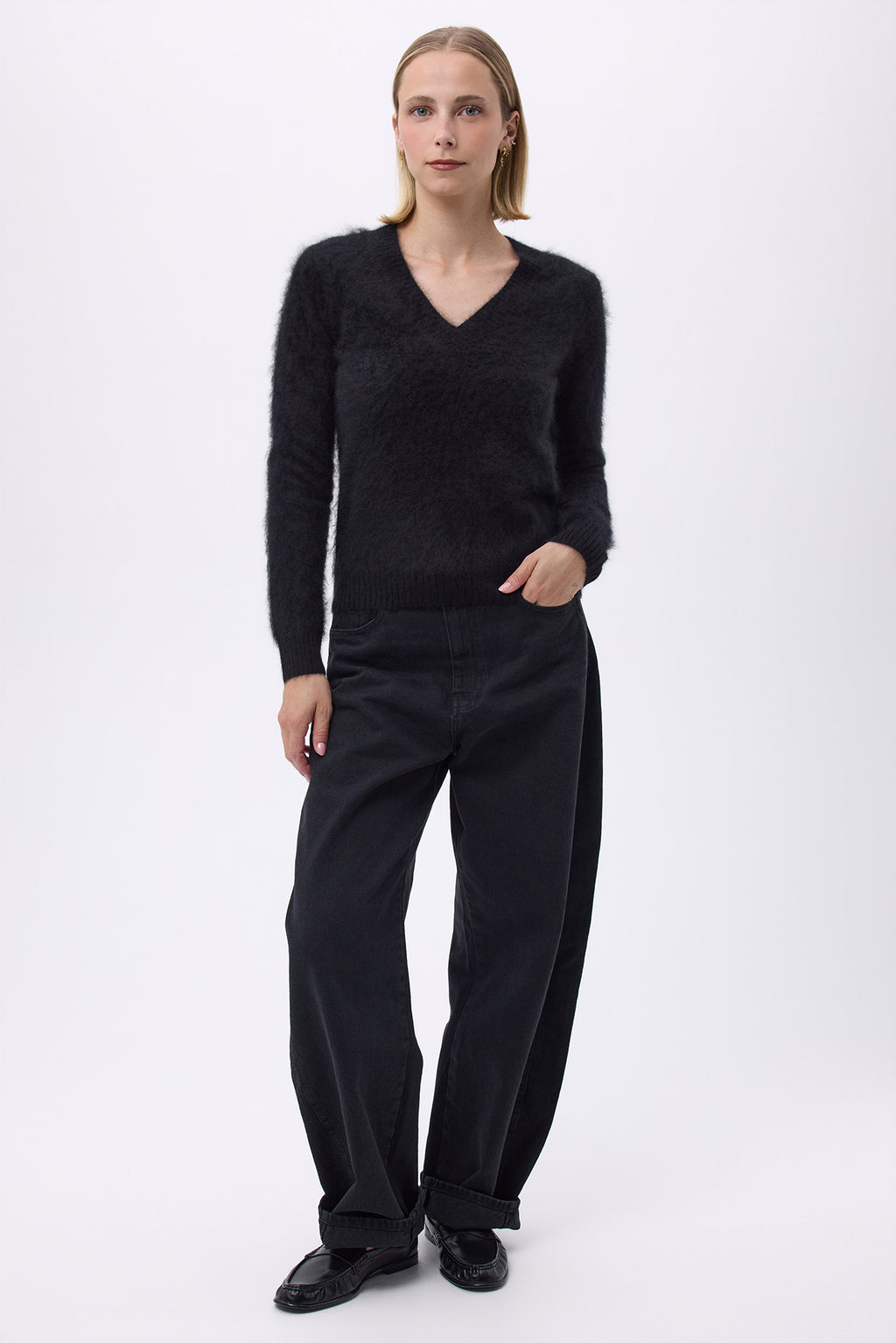 V-Neck – Brushed Cashmere Mael - Noir - Femme