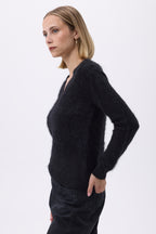 V-Neck – Brushed Cashmere Mael - Noir - Femme