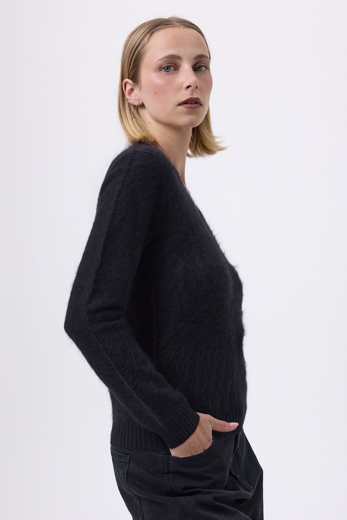 V-Neck – Brushed Cashmere Mael - Noir - Femme