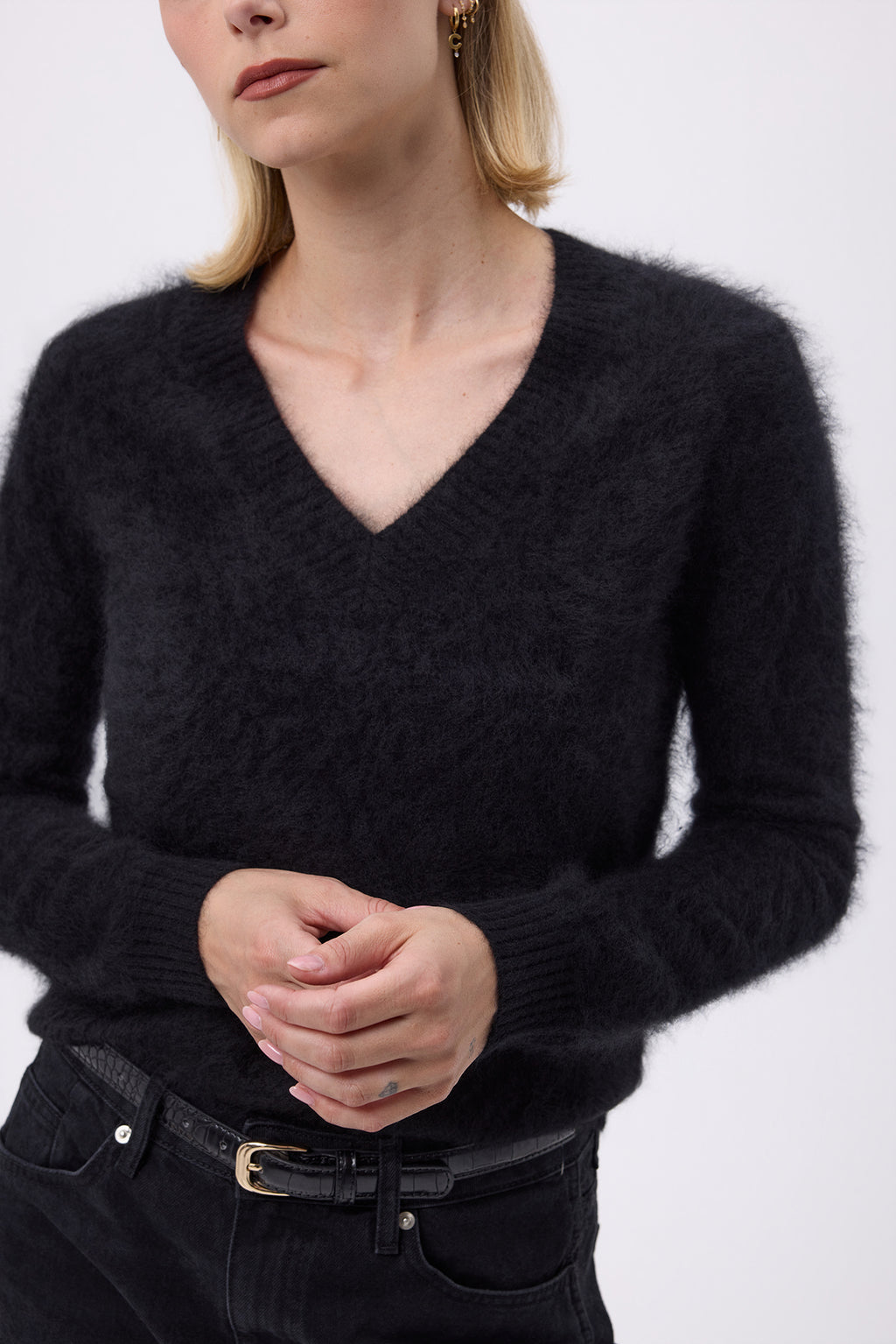 V-Neck – Brushed Cashmere Mael - Noir - Femme