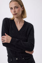 V-Neck – Brushed Cashmere Mael - Noir - Femme