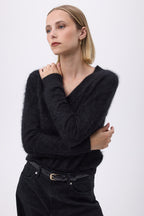 V-Neck – Brushed Cashmere Mael - Noir - Femme