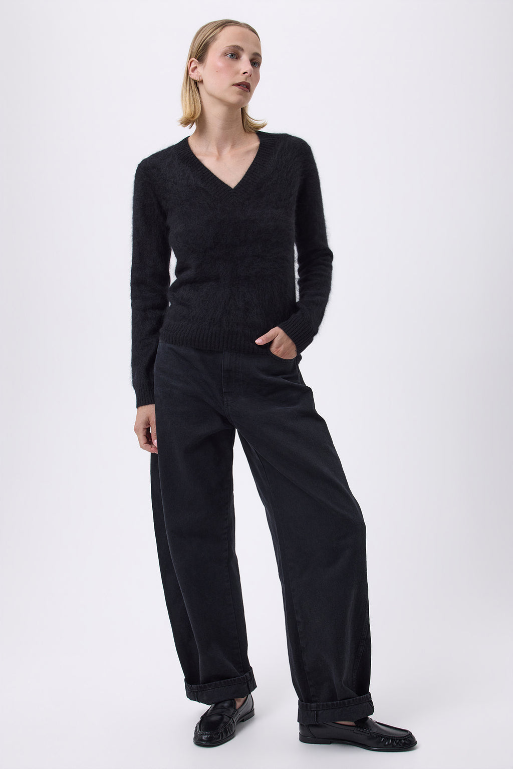 V-Neck – Brushed Cashmere Mael - Noir - Femme