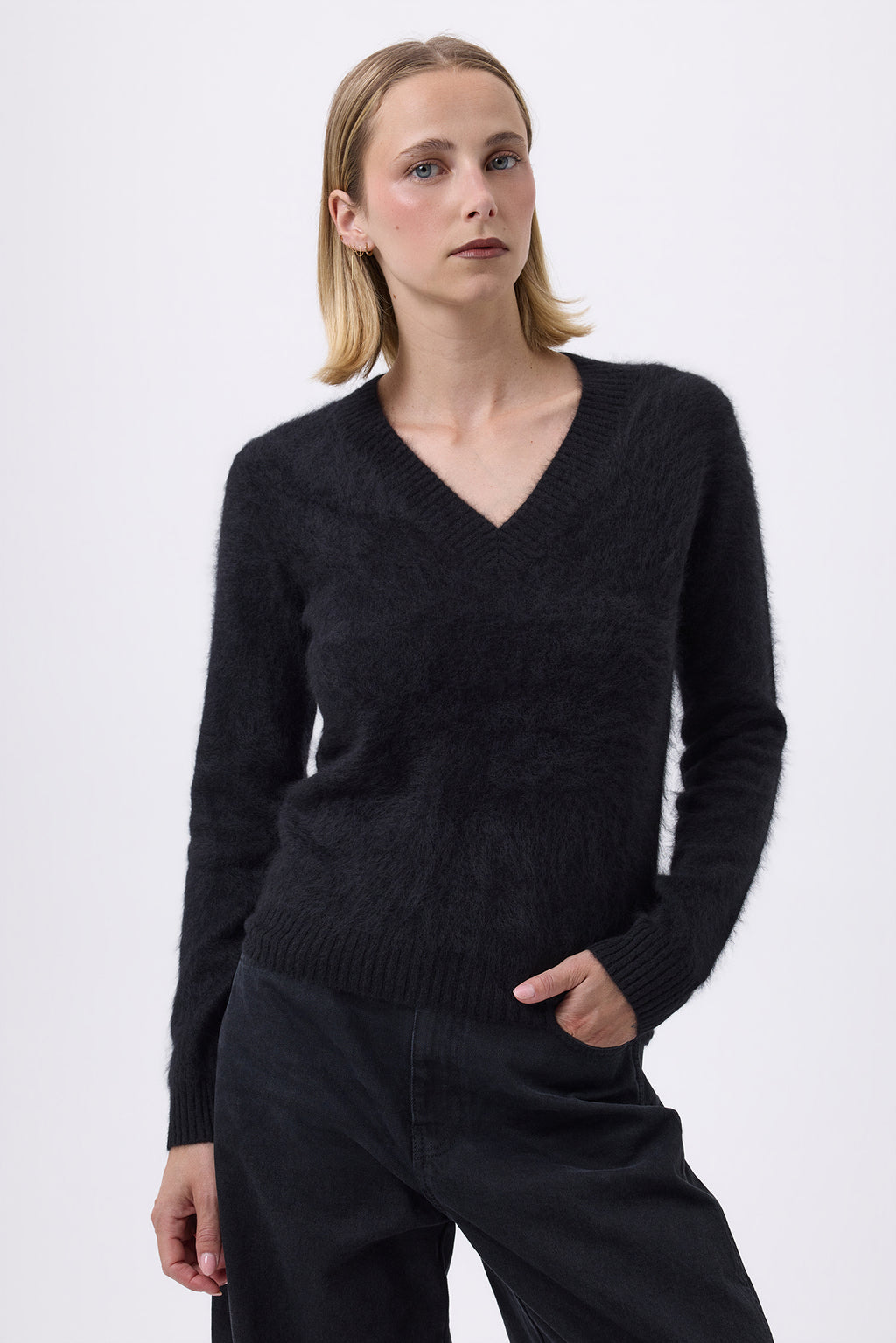 V-Neck – Brushed Cashmere Mael - Noir - Femme