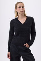 V-Neck – Brushed Cashmere Mael - Noir - Femme