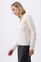 V-Neck – Brushed Cashmere Mael - Blanc - Femme