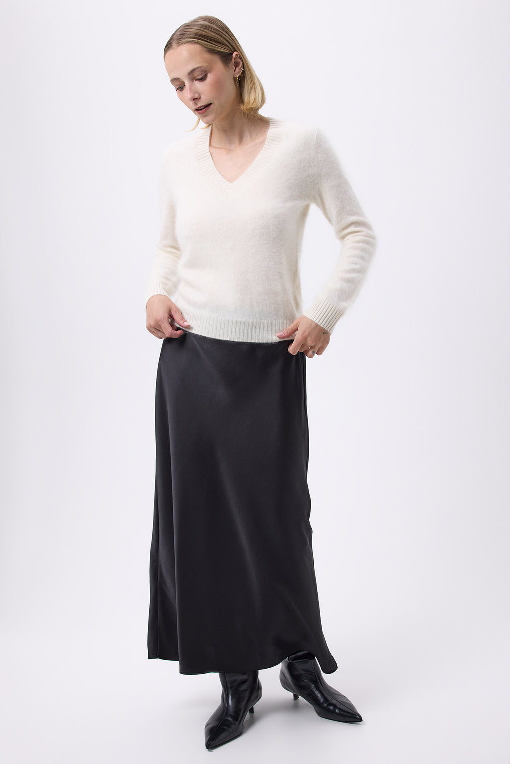 V-Neck – Brushed Cashmere Mael - Blanc - Femme