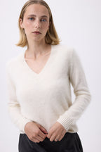 V-Neck – Brushed Cashmere Mael - Blanc - Femme
