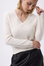 V-Neck – Brushed Cashmere Mael - Blanc - Femme
