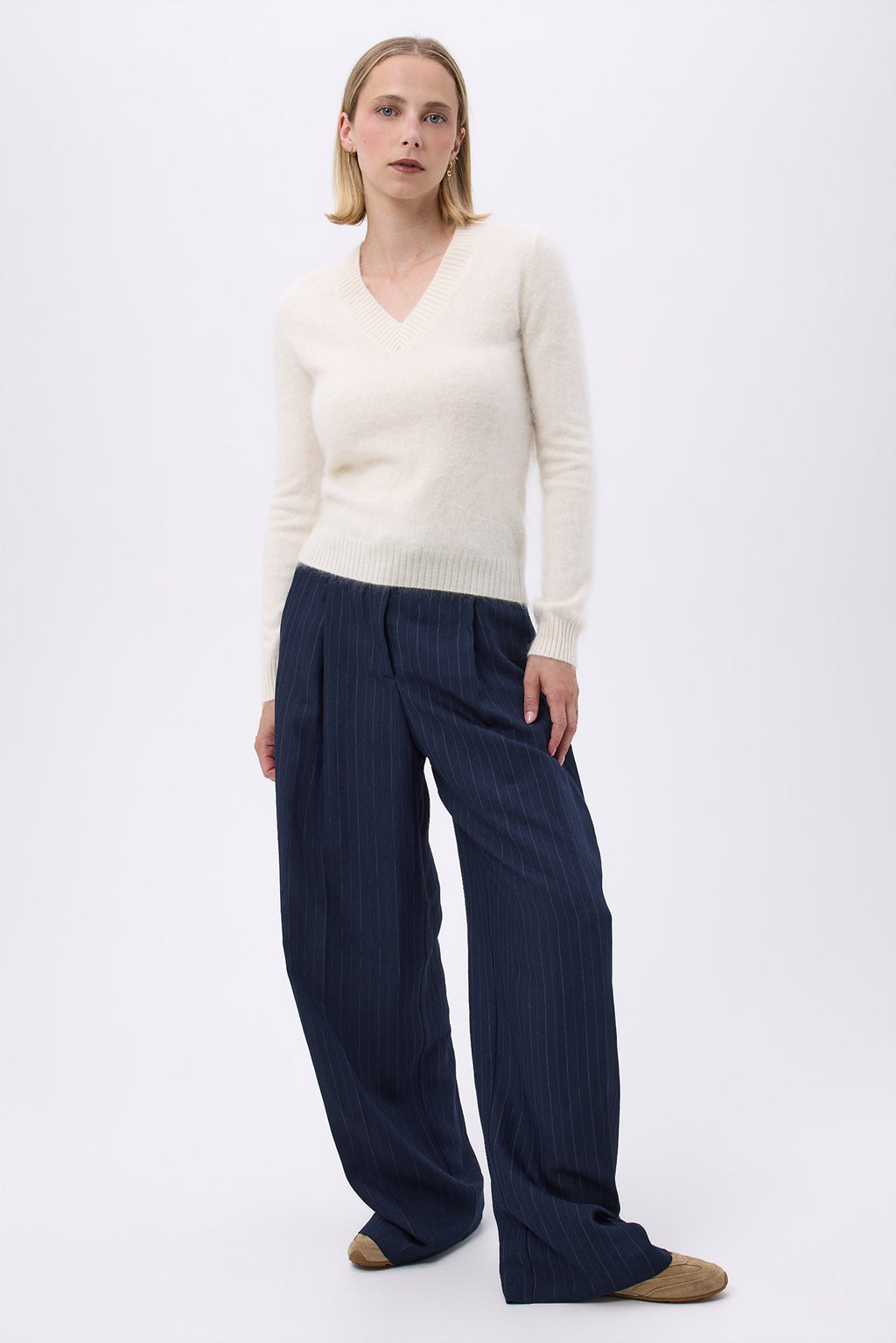 V-Neck – Brushed Cashmere Mael - Blanc - Femme