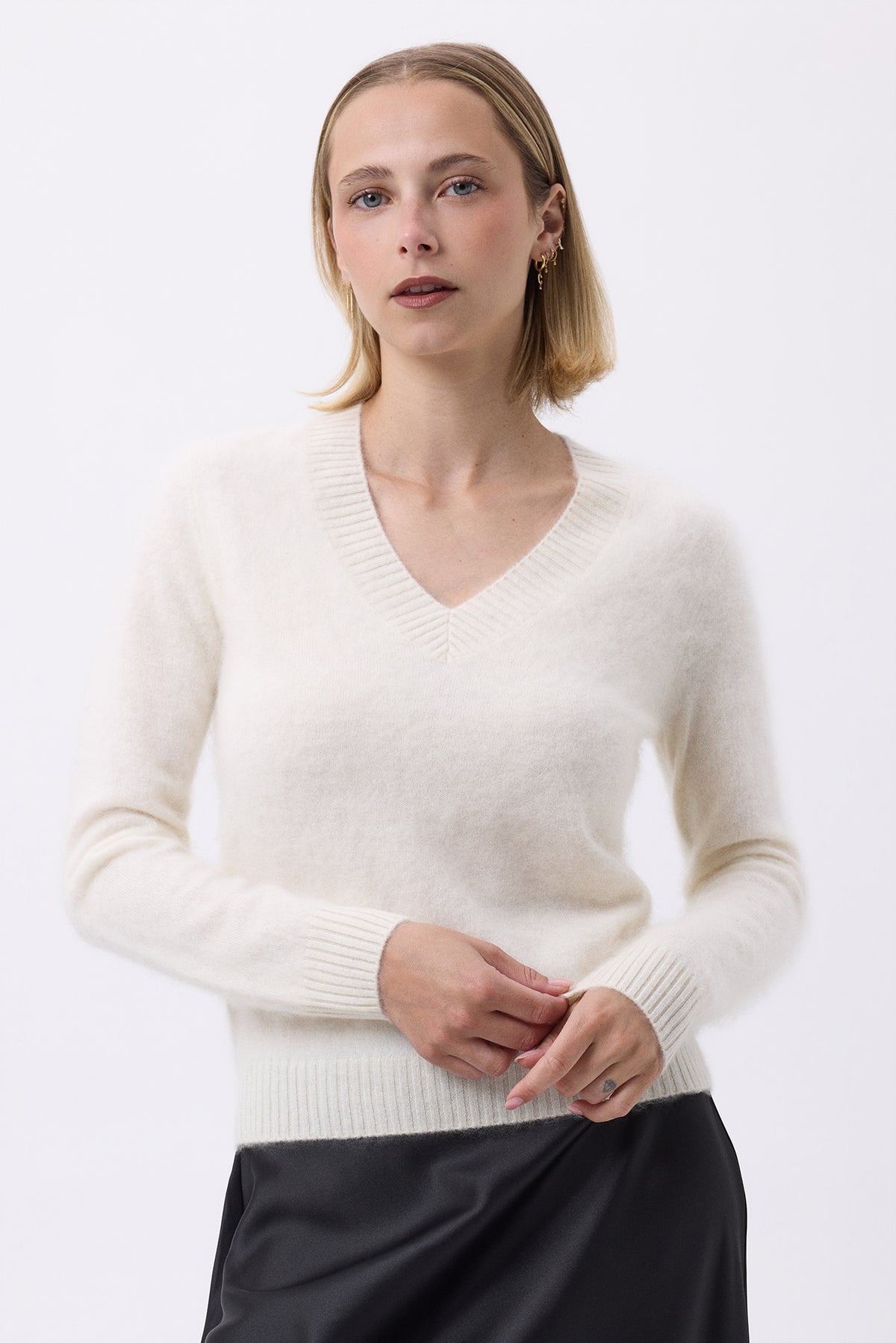 V-Neck – Brushed Cashmere Mael - Blanc - Femme