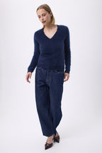 V-hals – Geborsteld kasjmier Mael - Marineblauw - Dames