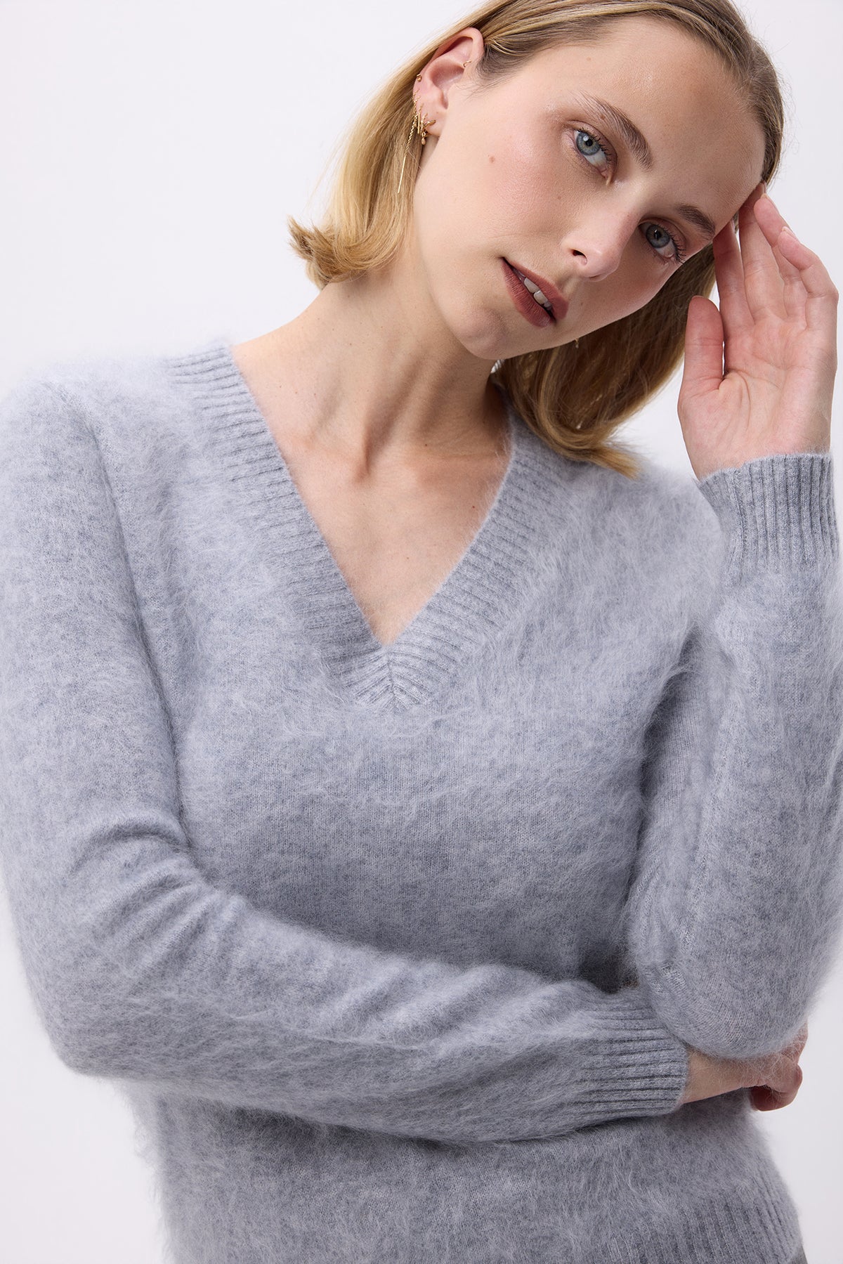 V-Neck – Brushed Cashmere Mael - Gris Clair - Femme