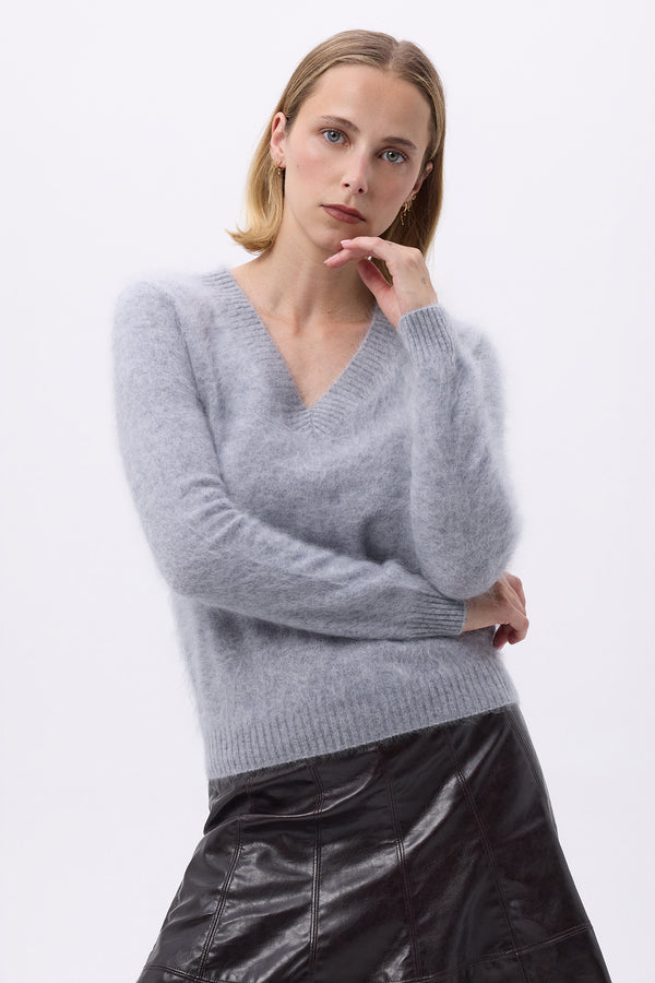 V-Neck – Brushed Cashmere Mael - Lichtgrijs - Dames