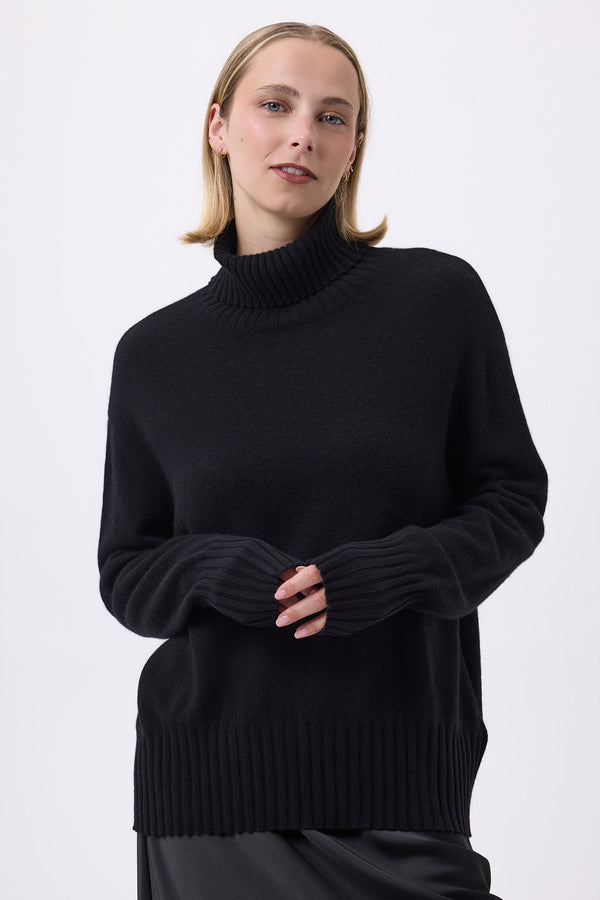 Pull Col Roulé Oversize F Maeva - Noir - Femme