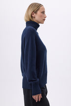 Pull Col Roulé Oversize F Maeva - Bleu Marine - Femme