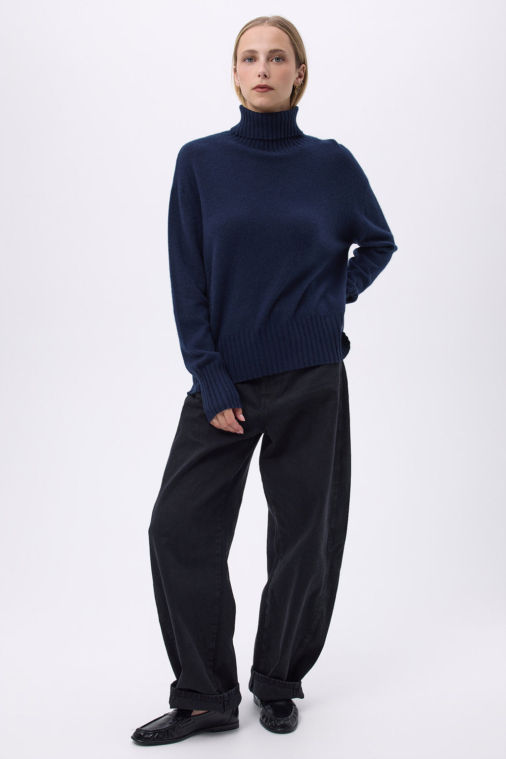 Pull Col Roulé Oversize F Maeva - Bleu Marine - Femme