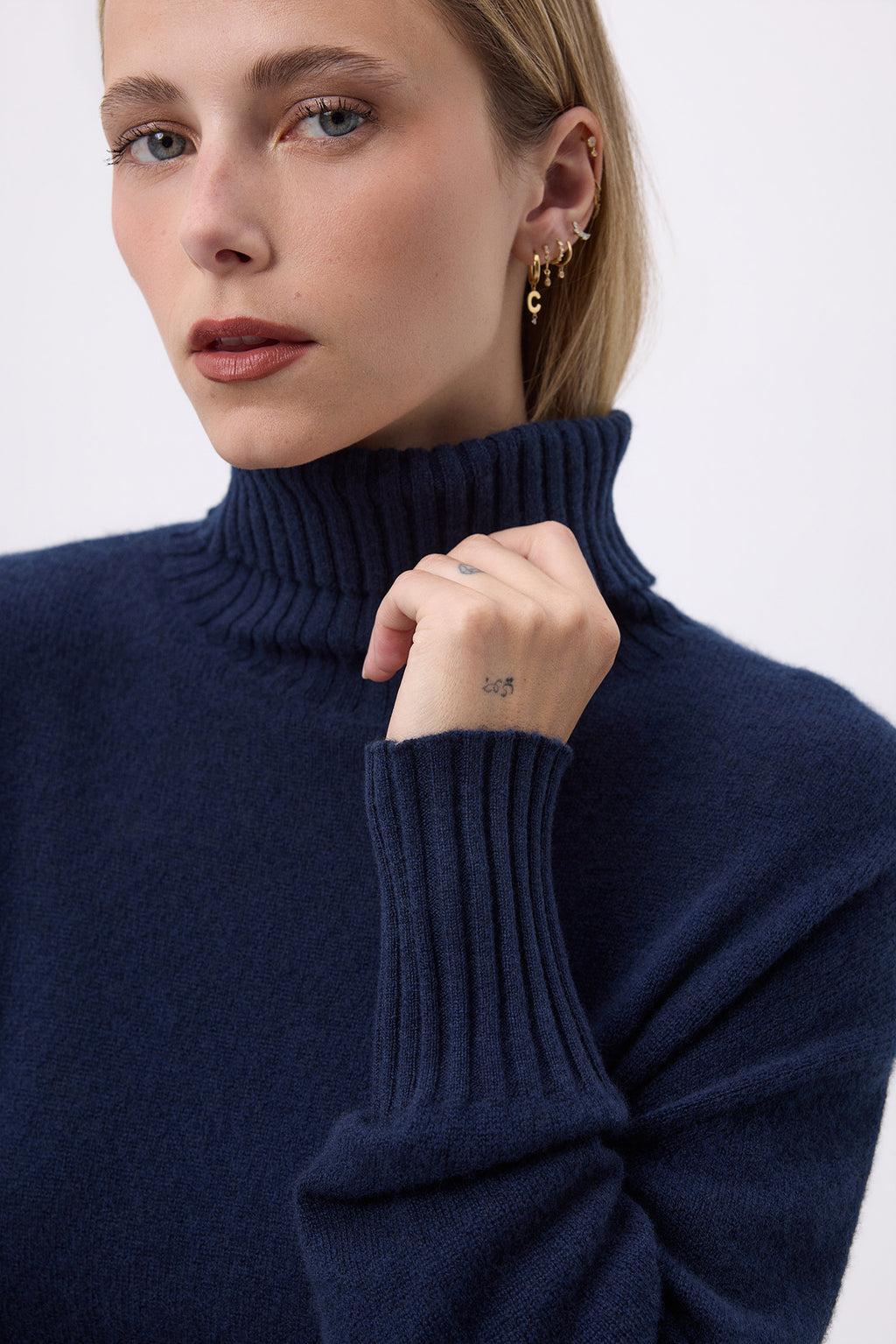 Pull Col Roulé Oversize F Maeva - Bleu Marine - Femme