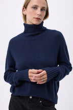 Pull Col Roulé Oversize F Maeva - Bleu Marine - Femme