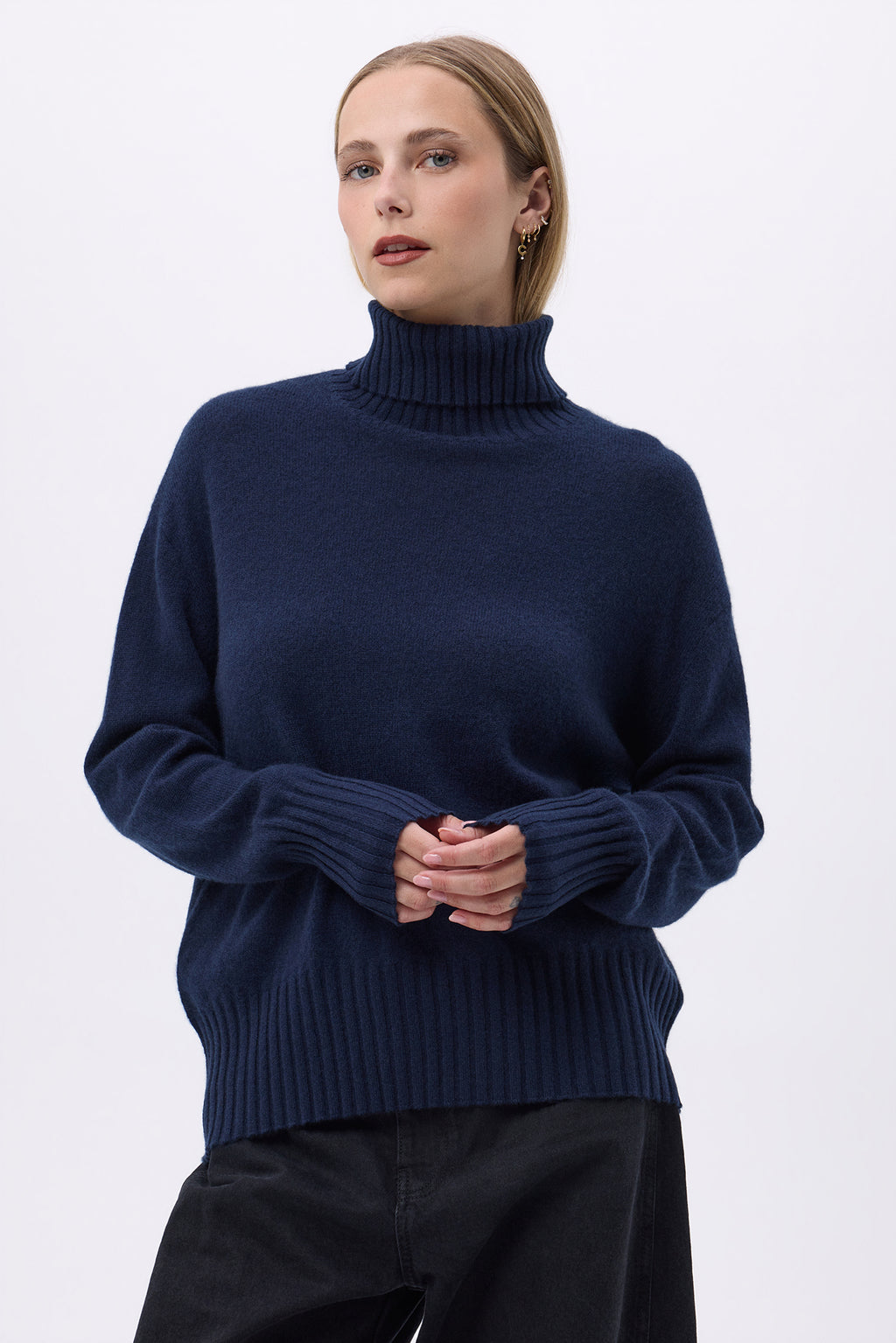 Pull Col Roulé Oversize F Maeva - Bleu Marine - Femme