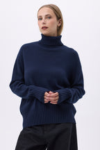 Pull Col Roulé Oversize F Maeva - Bleu Marine - Femme