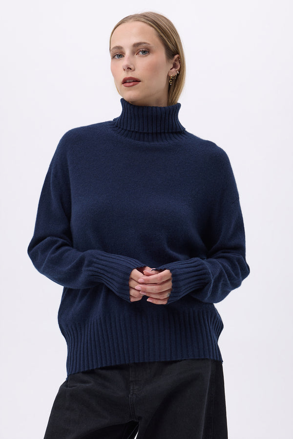 Pull Col Roulé Oversize F Maeva - Bleu Marine - Femme