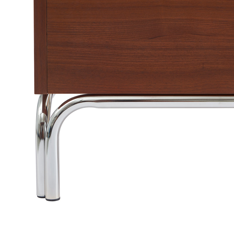 Lit Maggy - Placage Noyer Et Pieds Métal Chromé - Sommier Inclus